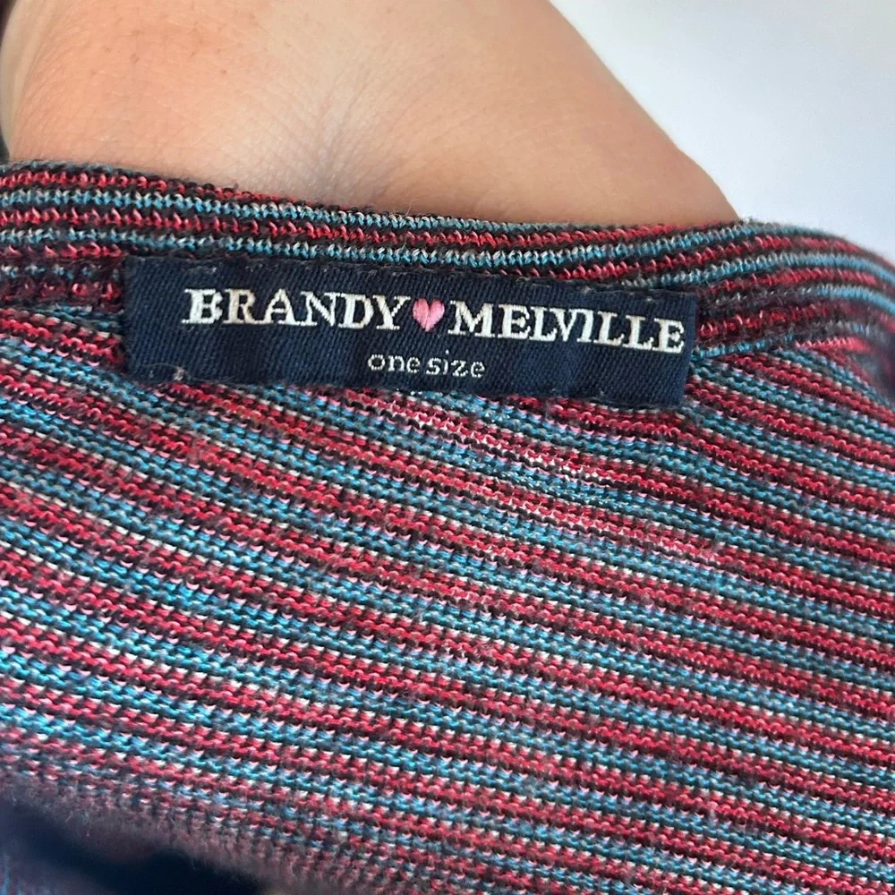 Brandy Melville Striped Baby Tee Red Blue Size Small Medium Retro Y2K Cute Ditsy - Picture 7 of 8